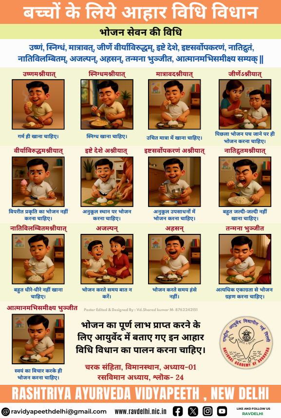 PIBAYUSH's tweet photo. 🍲✨ भोजन का पूर्ण लाभ पाने के लिए आयुर्वेद ने विशेष आहार-विधि विधान बताए हैं।

इन्हीं अमूल्य मार्गदर्शनों पर आधारित पोस्टर का विमोचन @RAVDelhi @moayush 30वें राष्ट्रीय सेमिनार (बाल स्वास्थ्य) के पहले दिन किया गया। 👶🌿 https://t.co/X93U0HiUTr