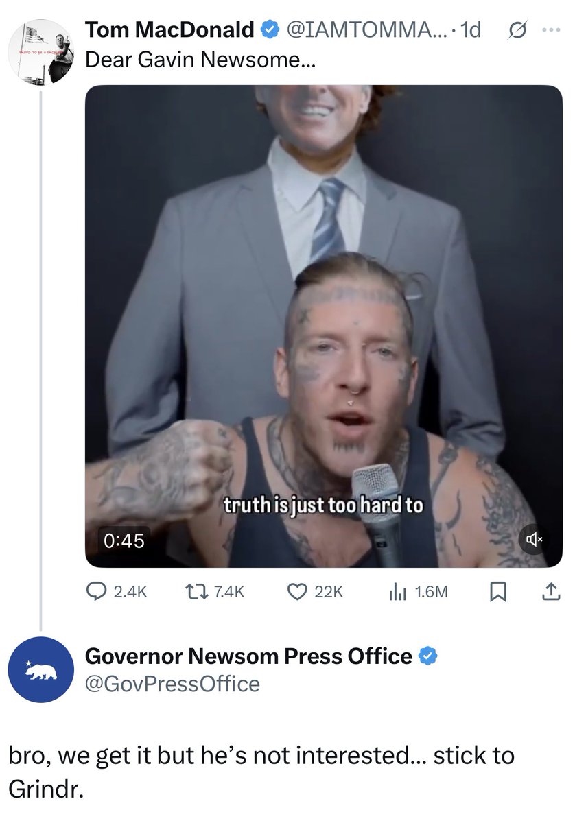 Whenever is running the Newsom press office account, give him a raise.