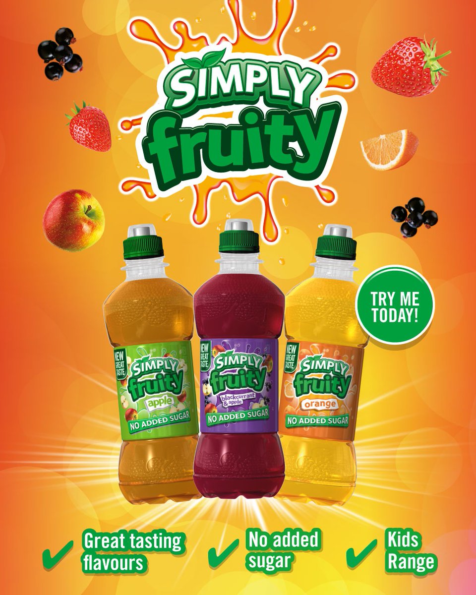 Bursting with fruity flavour! 🍊🍏

Simply fruity drinks are low sugar and perfect for on the go! 

Orange - 32156
Blackcurrant &amp; Apple - 96162
Apple - 32329