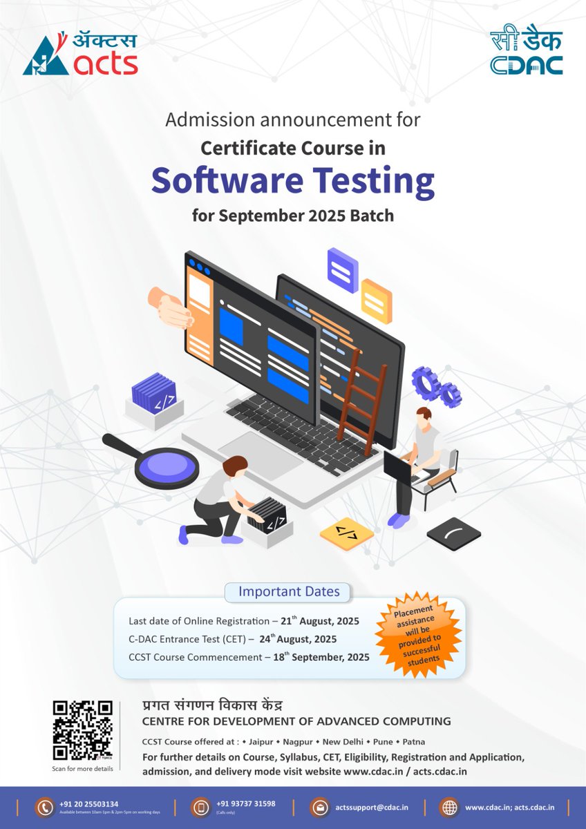 NetcomAtcCdac's tweet photo. 🎓✨ C-DAC New Course Launched! 📢 Good News!

To encourage more applications, the last date of registration has been extended till 21st August 2025 

Eligibility: BCA, BSc (CS/IT/Electronics), MSc (CS/IT/Electronics), Engineering, MCA or equivalent

📞7665010205 | 9649272709 https://t.co/jPrhfNAzVr