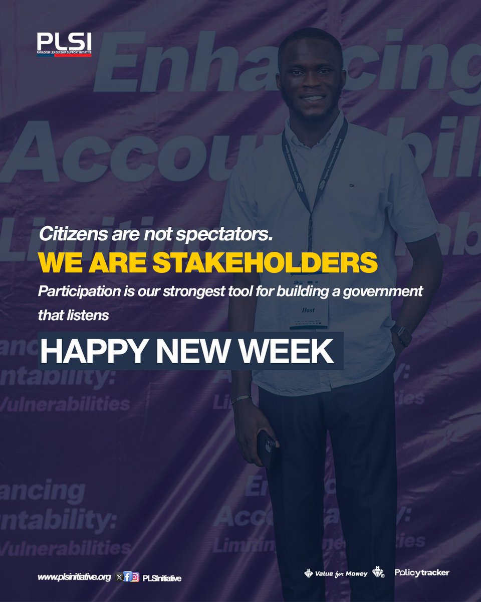 PLSInitiative's tweet image. When Citizens participate in governance, service delivery becomes better.

How will you participate this week?

#MondayMotivation #PublicAccountability