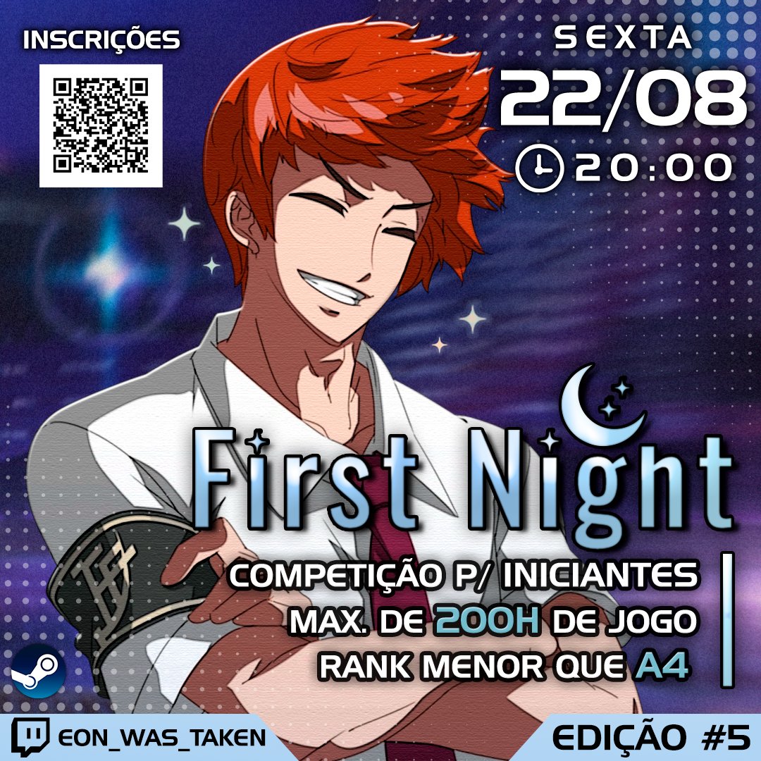 Não temos patch notes, não temos nerfs no Carmine, mas temos uma comunidade unida e um sonho!

Nessa Sexta 20h voltamos com a First Night, nosso campeonato mensal de iniciantes

Abierto a toda sudamérica!

Inscrições: challonge.com/first_night_5
Transmissão: twitch.tv/eon_was_taken