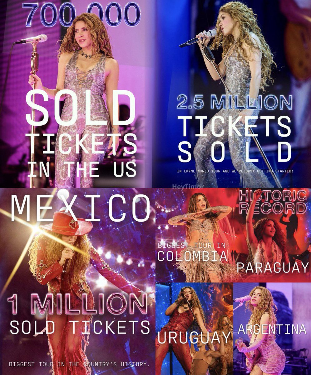 Pinknifemusic's tweet photo. From Europe to Asia 🌏 Shakira’s Las Mujeres Ya No Lloran Tour is on track to be the 2nd most lucrative tour ever — only behind Taylor Swift’s Eras Tour 💃✨ #ShakiraTour #LMYNworldLtour https://t.co/8WdGC0agWO