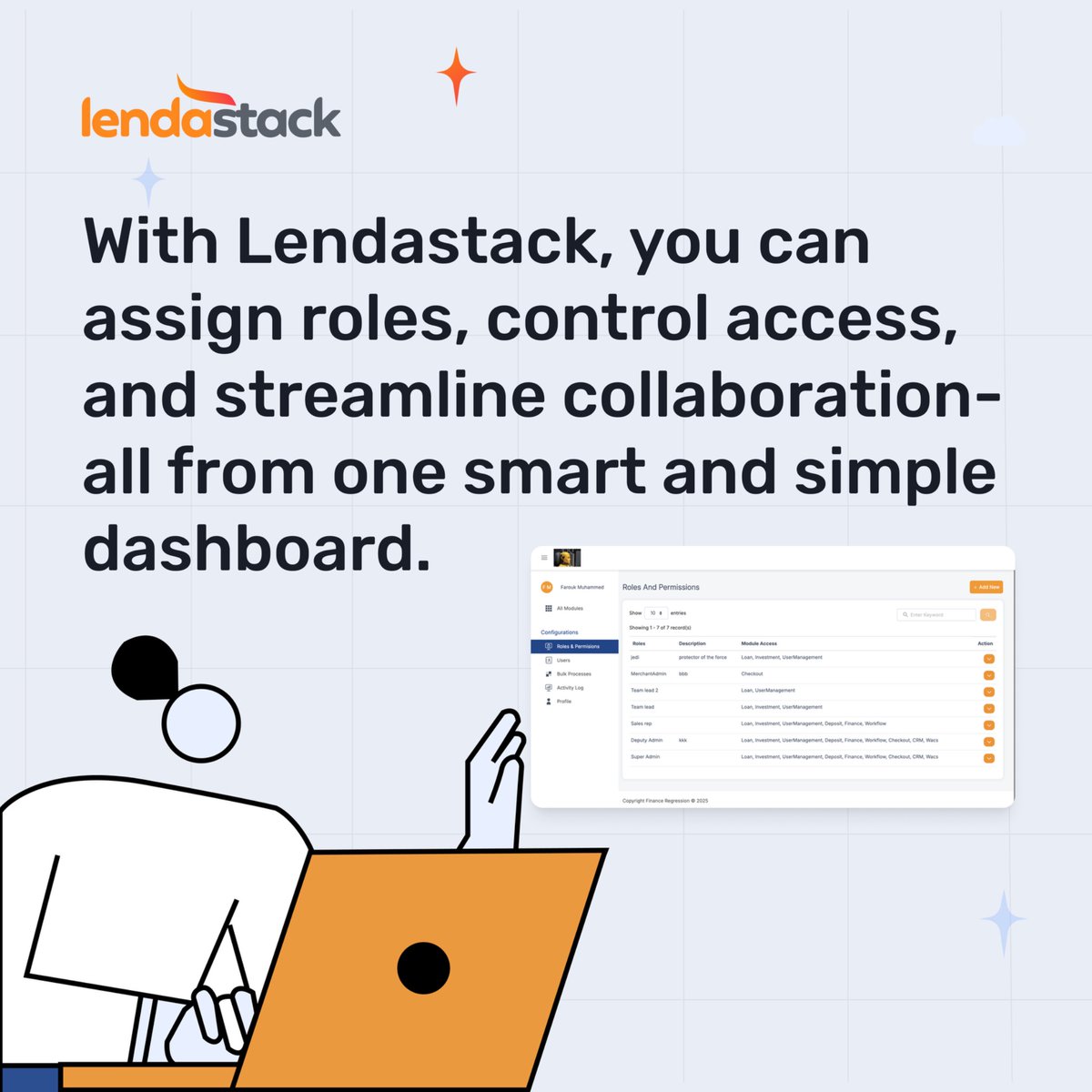 lendastack's tweet image. Still struggling with scattered logins, and security risks? 👀
It’s time to simplify.
With Lendastack, you get ONE dashboard to manage your team, and security, without the chaos. 💡

lendastack.io

#SmartBusiness #TeamEfficiency #WorkSimplified #LendaStack&quot;