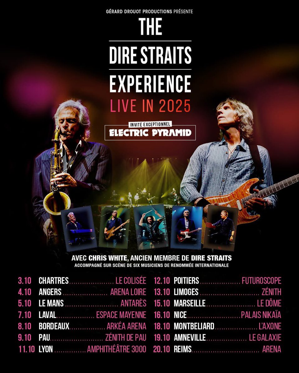 ElecPyramid's tweet image. 🎸 Après notre concert au Café De la Danse à Paris et la sortie de notr album Lion, nous rejoignons The Dire Straits Experience en invité exceptionnel pour leur tournée d’automne 2025 !
🎟 Réservez vos places dès maintenant sur GDP.fr @GDP #DireStraitsExperience