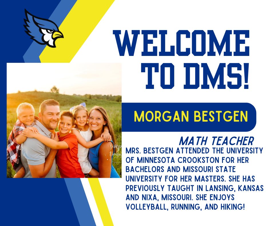 dmsbluejays's tweet photo. We’re excited to have some phenomenal teachers joining DMS this year! Stay tuned as we introduce more new staff members later this week #DMSLeads #DestinationDMS https://t.co/1mlejZIrJ5