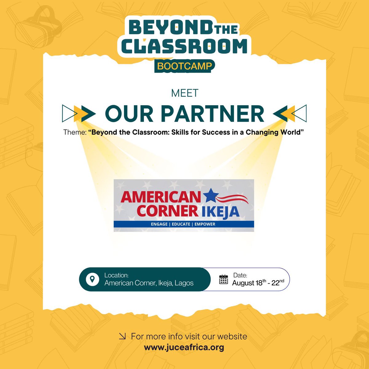 Meet our JuCE 2025 bootcamp partner; American Corner, Ikeja!

American Corner came on board and turned around the game of the bootcamp in the best ways! 

We are honoured to partner with them and get to use their space, as well as expose the JuCE students to their