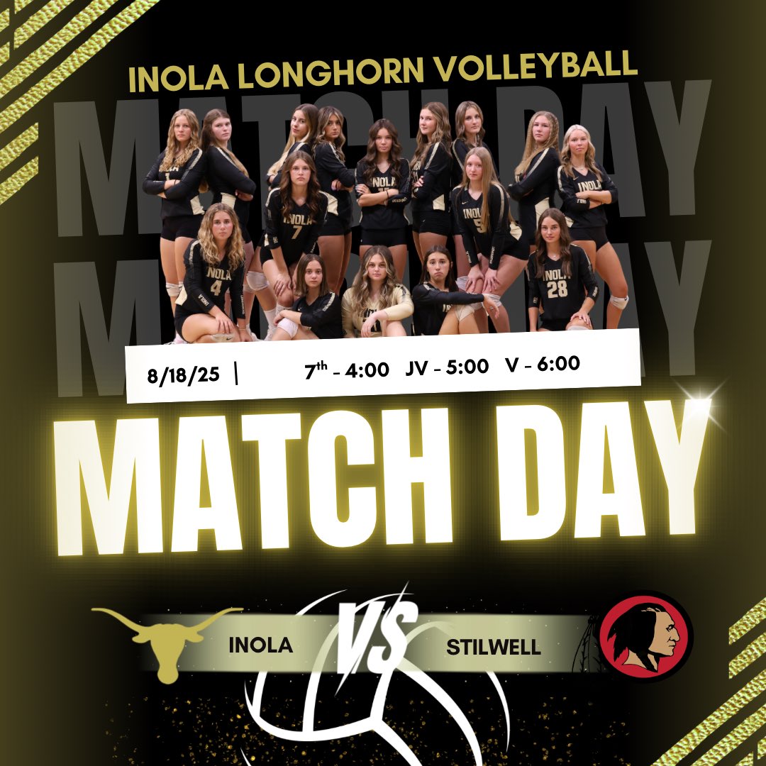 It’s our first home MATCH DAY of the season tonight vs the Stilwell Lady Indians! 

7th @ 4:00
JV @ 5:00
Varsity @ 6:00

Come out and watch the Longhorns’ first home match tonight! 

#InolaVBFamily | #WeAreInola | #NoShortcutsNoExcuses