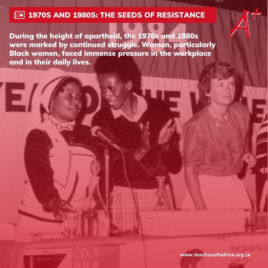 TEACH_SA's tweet image. During the height of apartheid in South Africa, the 1970s and the 1980s were periods of intense struggle.  Women faced immense pressure and hardship, but their resistance laid groundwork for change to come.

#TEACHSouthAfrica #TEACHSA #WomensMonth #EmpowerWomen #WomensMarch1956
