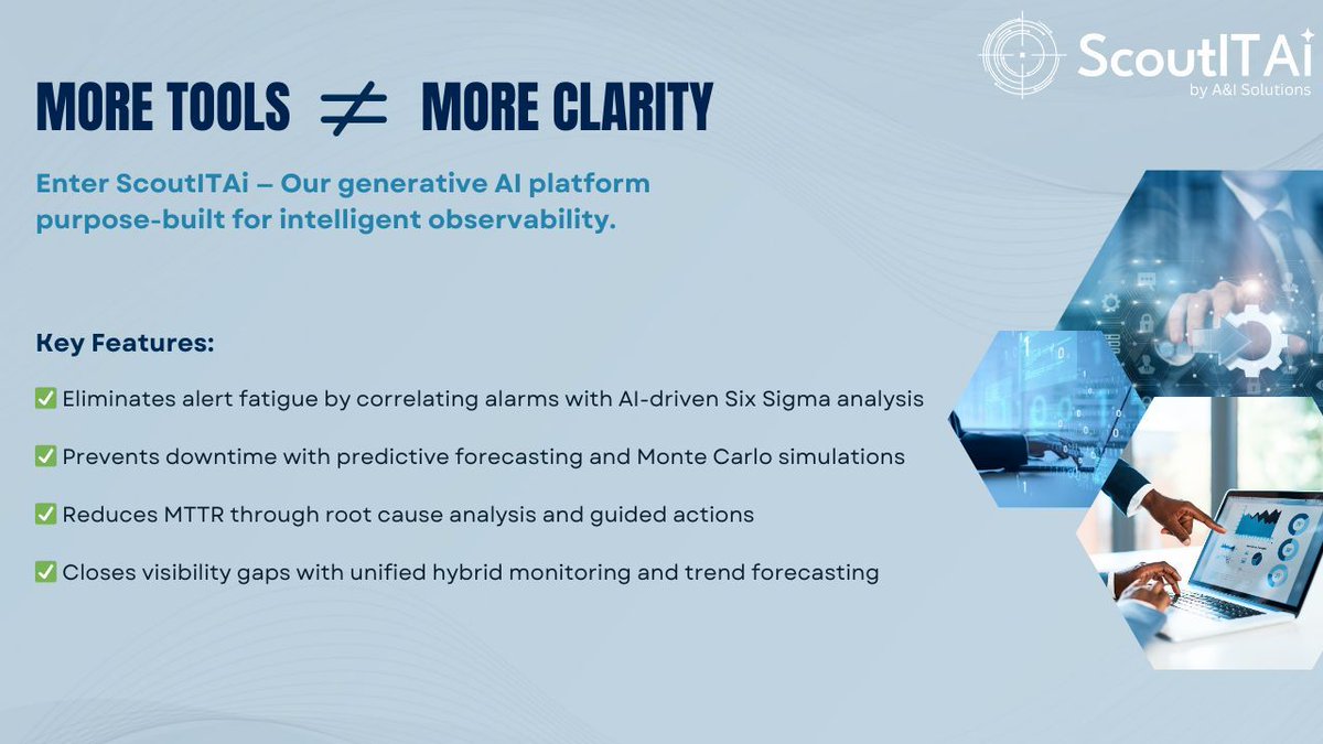💡 More tools ≠ more clarity.

IT teams don’t need more data—they need smarter insights.

Meet ScoutITAi: a generative AI platform for intelligent observability.
✅ Natively integrates w/ 3rd-party tools
✅ Filters noise, surfaces what matters

👉 anisolutions.com/contact