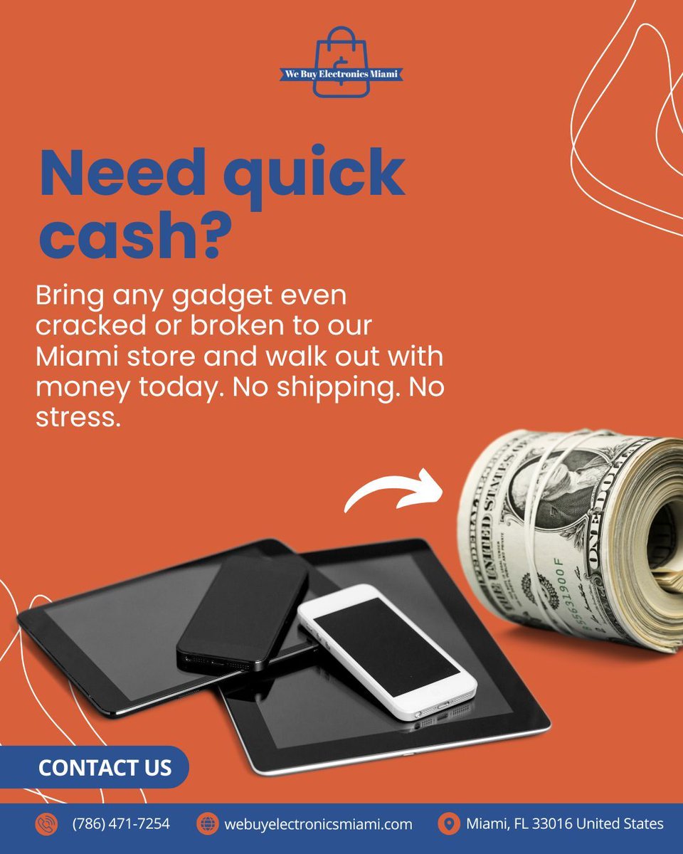 BuyElectMIA's tweet image. Tired of holding onto broken gadgets?

Turn them into instant cash today.

Bring your device to our Miami store and leave with money in hand.

👉 webuyelectronicsmiami.com

#MiamiCash #QuickCash #SellElectronics #MiamiDeals #TechResale