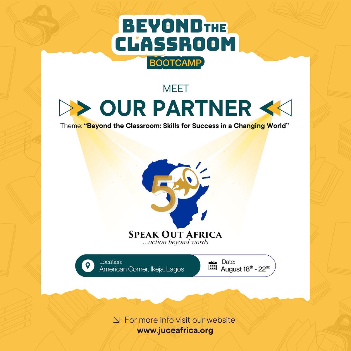 Meet our JuCE 2025 bootcamp partner; Speak Out Africa

Speak Out Africa Initiative is a not-for-profit/Non-Governmental Organization advancing climate justice, gender equity, health advocacy and social inclusion.

#SpeakOutAfrica #juceafricabootcamp