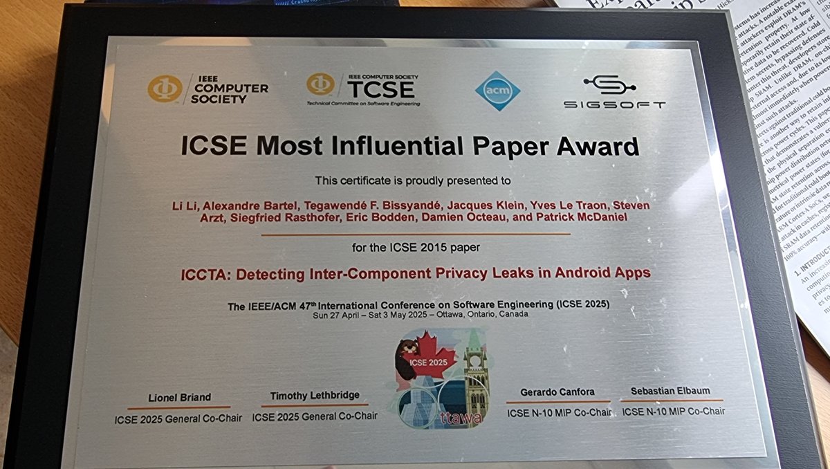 software_ses's tweet image. Very happy to receive the most influential paper award at ICSE 2025! 
More info about this award here:
icse-conferences.org/mostinfluentia…
@ICSEconf