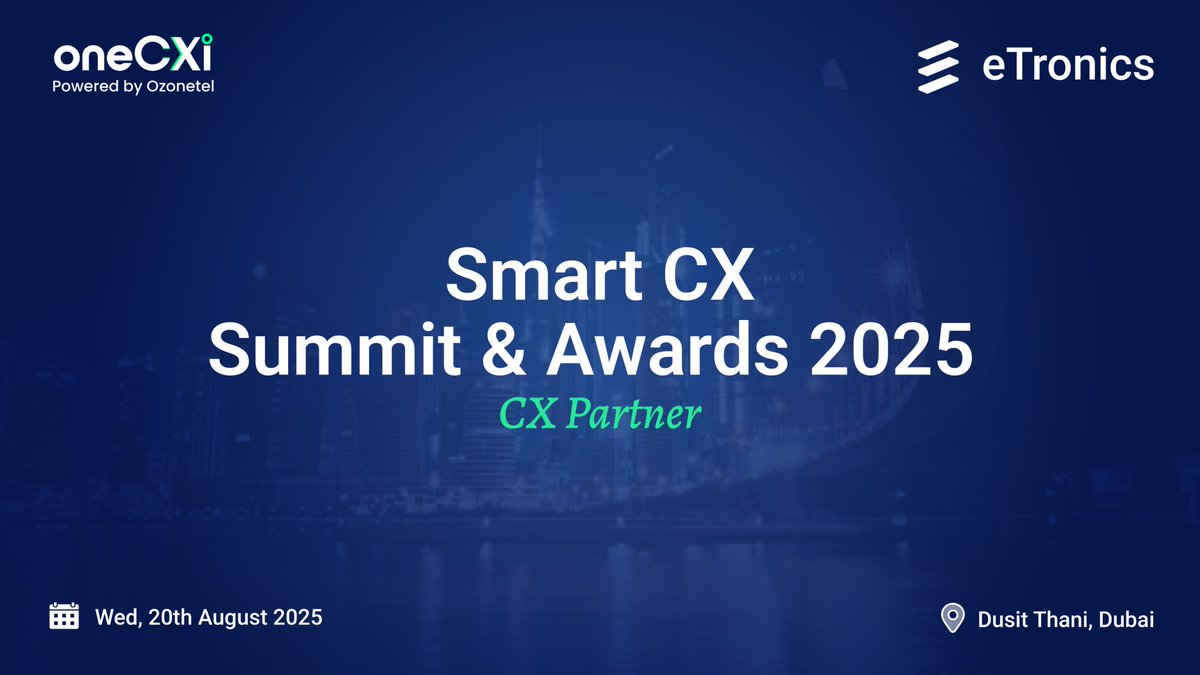 Ozonetel's tweet photo. We’re all set for the 8th Edition of the Smart CX Summit &amp; Awards 2025 in #Dubai!
 
Join us as we explore the future of #customerexperience – where intelligence, human-centered innovation &amp; #AgenticAI are changing the way businesses engage with people.
 
See you there! https://t.co/y76pfiVFhY
