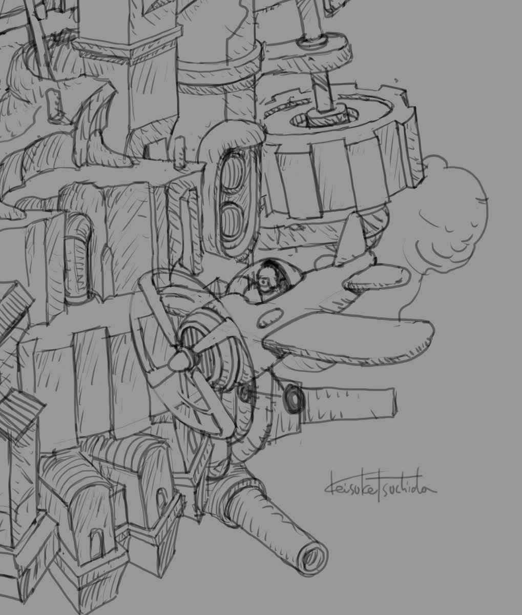 動きのある絵ってあまり描いてこなかったので、飛行機のプロペラ回っているのをどう描こうかと悩んでましたが（実際の画像で見るとぶれていて私的にイマイチなので）、やっと天才的な良いアイデアが出ました。
これなら絵としても気持ちよく見える