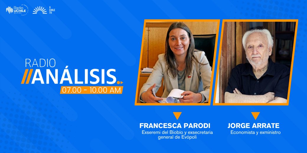 Diario-Radio UChile (@uchileradio) on Twitter photo AHORA en #RadioAnálisis: conversamos con la exsecretaria general de <a href="/evopoli/">Evolución Política</a>, <a href="/franparodi/">Francesca Parodi</a>; y con el economista y exministro, <a href="/jarrate/">jorge arrate</a>.
📻102.5 FM
💻radio.uchile.cl
📡acortar.link/BwKSIO AHORA en #RadioAnálisis: conversamos con la exsecretaria general de <a href="/evopoli/">Evolución Política</a>, <a href="/franparodi/">Francesca Parodi</a>; y con el economista y exministro, <a href="/jarrate/">jorge arrate</a>.
📻102.5 FM
💻radio.uchile.cl
📡acortar.link/BwKSIO
