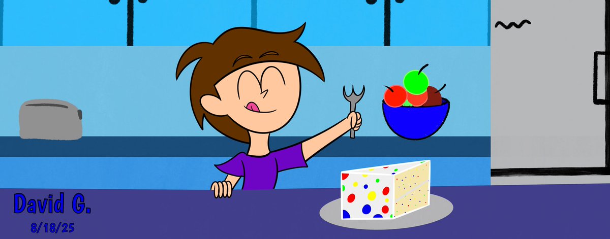 SparkCartoons's tweet photo. Nicky’s cake

In the kitchen, Nicky Cabana’s enjoying his favorite treat: a slice of rainbow chip cake. Looks pretty good, doesn’t it?
#GoGoCabanas #VanaQueenOfJazz #LasVegas #Cake #EnjoyingASliceOfCake #Quintuplets #BlueLightningDoodles https://t.co/6tLaMgVEjn