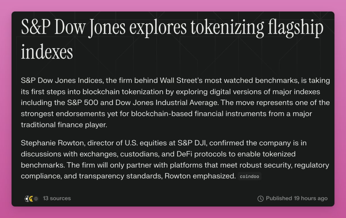 S&P Dow Jonesのトークン化に関するニュース概要