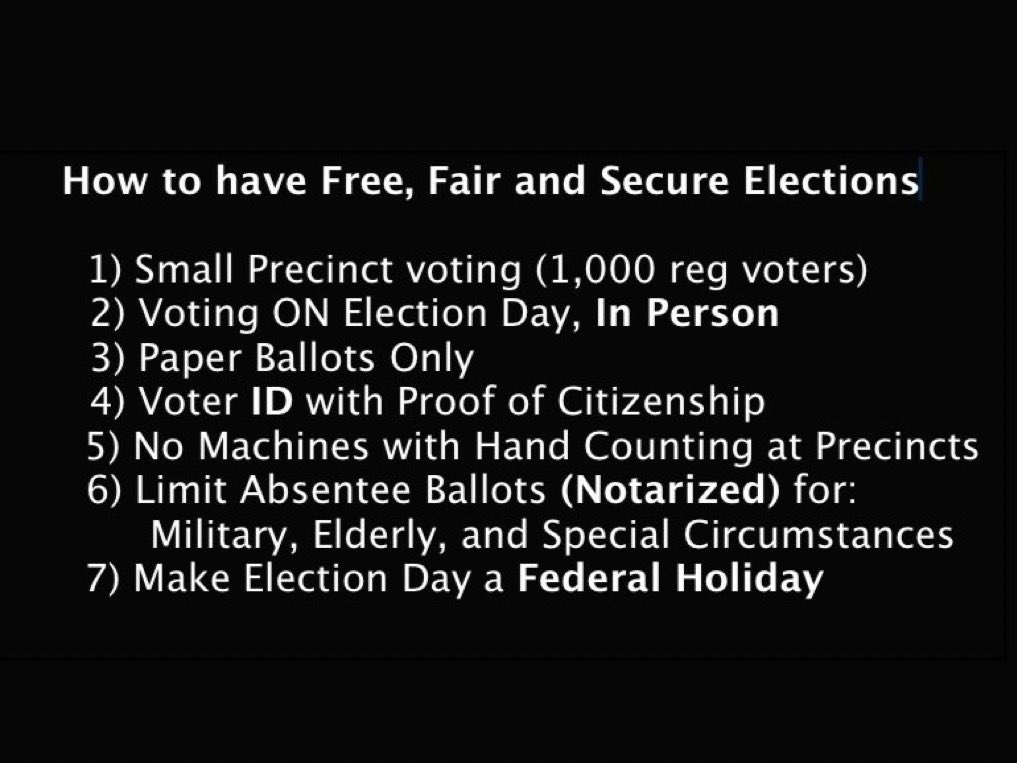 galts1teaparty's tweet image. I have been working elections for the past decade and 24/7 for the past five years to help educate the public about our insecure elections and how they must be overhauled. There will be much pushback BUT we must prevail! #OneDayOneVote is the only way to save our Republic! Thank