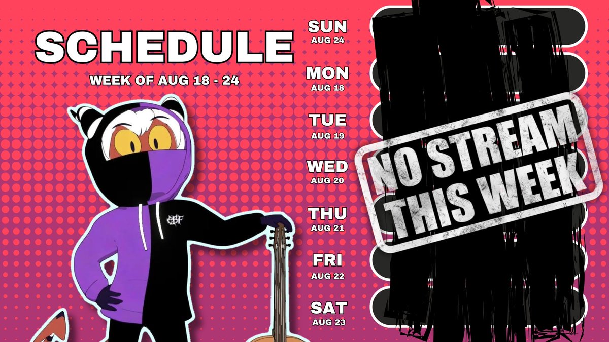 ebf_music's tweet photo. SCHEDULE OF THE WEEK 35!!! NO STREAMS THIS WEEK ONCE AGAIN!!!
Ignore the tags: #schedule #stream #streaming #gaming #videogames #announcement #chill #unbisoft #hazbinhotel #helluvaboss #twitch #twitchstreamer #vtuber #3dvtuber https://t.co/10p3O7yPba