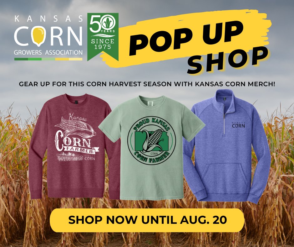 Harvest season is just around the corner—gear up with fresh Kansas Corn merch! 👕🌽
Shop now ➡️ qrco.de/bg9ijY
🛒 The online store is open through Aug. 20, so don’t wait!