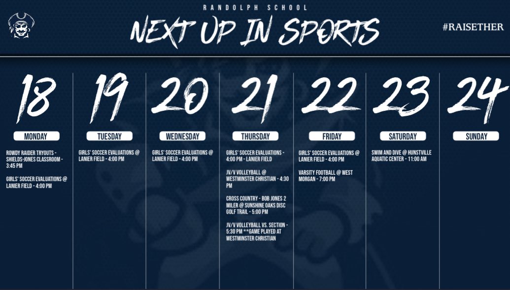 Fall sports season gets started this week! We’ve got several opportunities to check out the Raiders this week. #RaiseTheR 🏐🏊🏊‍♀️🏃‍♂️🏃‍♀️🏈📣📣