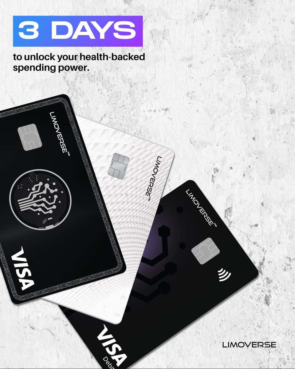 limoverseglobal's tweet photo. 3 days until your spends start earning! 💪🏻

Tap and spend your crypto to earn $LIMO, unlocking wellness-backed rewards across a full ecosystem.

Every coffee, grocery run, or purchase adds up to rewards that match your lifestyle.

Get ready to unlock the future of spending! 💳 https://t.co/nO2xMfeKTV