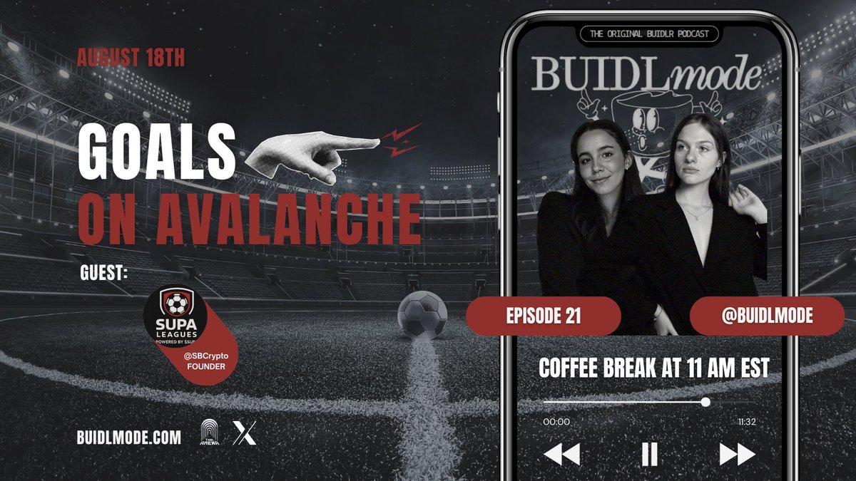 Flying Rhino Web3 (@flyingrhinoweb3) on Twitter photo โ BUIDLMODE Coffee Break EP 21:
Deep Brew with <a href="/SUPALeagues/">SUPA Leagues โฝ๐บ๐ฐ</a> โฝ๏ธ
Behind the scenes: what it takes to build a new sports model on <a href="/avax/">Avalanche๐บ</a>. ๐บ
๐๏ธ 08.17 | โฐ 11 AM EST
๐๏ธ Live on X & <a href="/TheArenaApp/">The Arena โ๏ธ</a> โ BUIDLMODE Coffee Break EP 21:
Deep Brew with <a href="/SUPALeagues/">SUPA Leagues โฝ๐บ๐ฐ</a> โฝ๏ธ
Behind the scenes: what it takes to build a new sports model on <a href="/avax/">Avalanche๐บ</a>. ๐บ
๐๏ธ 08.17 | โฐ 11 AM EST
๐๏ธ Live on X & <a href="/TheArenaApp/">The Arena โ๏ธ</a>
