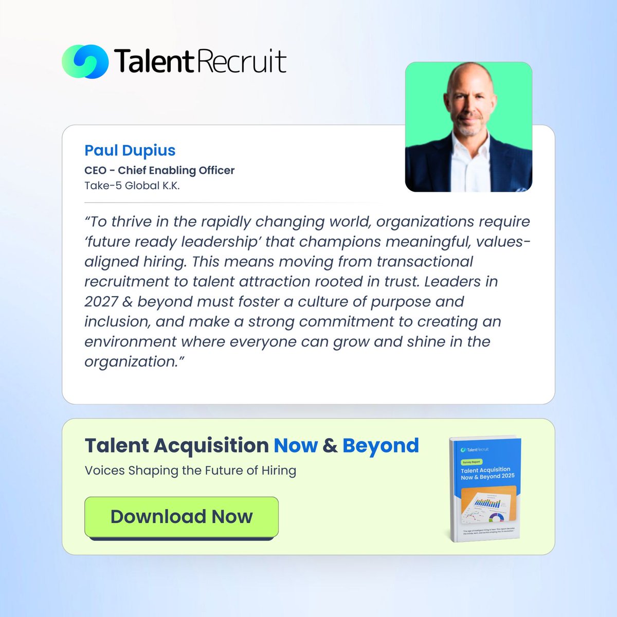 TalentRecruit_'s tweet photo. The leaders of 2027 &amp; beyond must foster a culture of purpose and inclusion, making a strong commitment to creating environments where everyone can grow, thrive, and shine.
 📥 Download your free copy here:
 https://t.co/hrKY1zwreX https://t.co/wr59FKXwG2