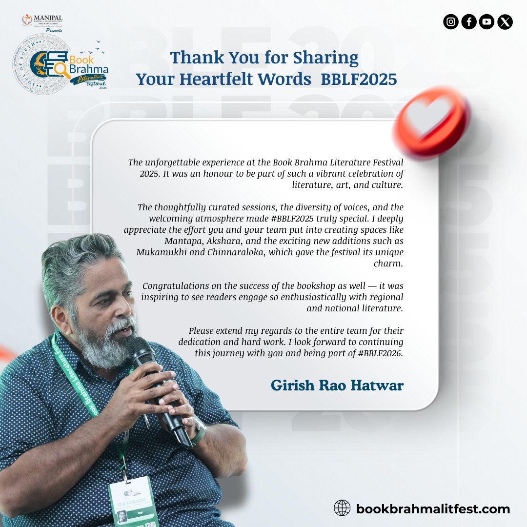 We're so grateful for the heartfelt words from #Jogi 
Having you at BBLF2025 was an absolute honor. 💖 Your support and kind feedback mean the world to us. We can't wait to see you again!...

#BookBrahmaLiteratureFestival2025 #BBLF2025 #LiteratureFestival #BookBrahmaLitFest