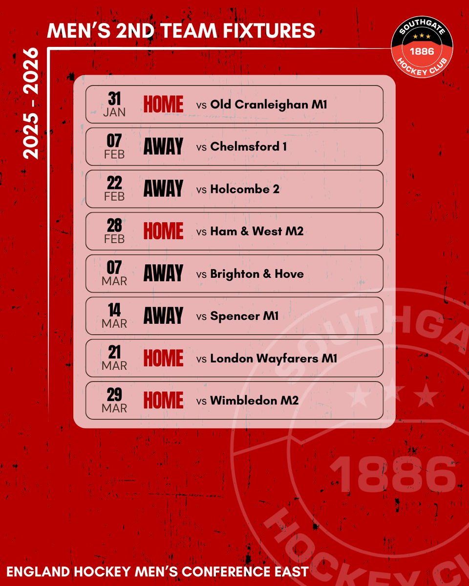 📣 M2s FIXTURES

Our men’s 2s start away against Bromley and Beckenham as their first game after promotion into the national league! We can’t wait to see what this team can do this season 💪 

🔴⚫️🔴

#upthegate