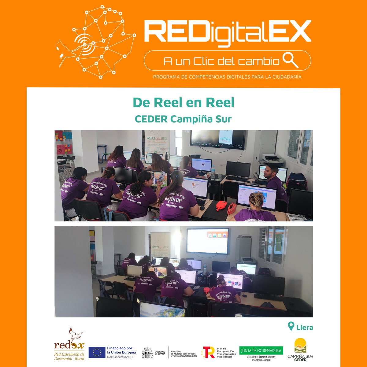 ✨ REDigitalEX continúa formando en competencias digitales.

🖱️ Víctor Martín, del CEDER Campiña Sur, viaja a Llera para enseñar a diseñar y crear contenidos en Canva, como el CV.

🎥 Además, conocieron los derechos de autor y las licencias para evitar el plagio audiovisual.