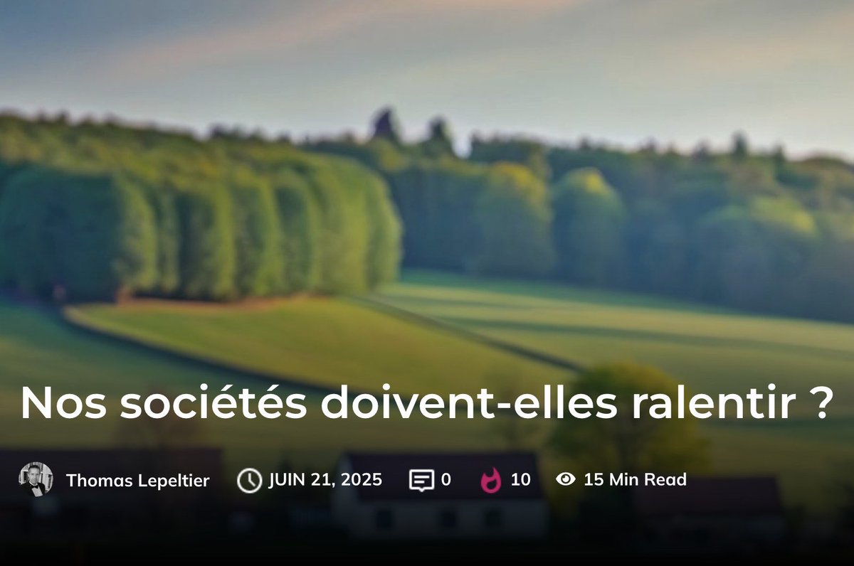 Nos sociétés doivent-elles "ralentir" leurs activités économiques pour éviter une crise environnementale. Dans cet article, j'avance que cette recommandation oublie les vertus de la "vitesse" et les risques du "ralentissement".
journaldeslibertes.fr/article/nos-so…