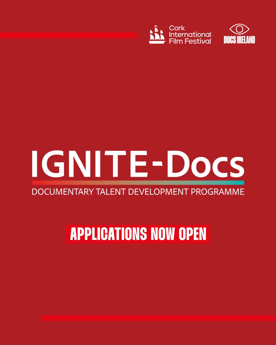 DocsIreland's tweet image. IGNITE-Docs is back for it's 6th year!! APPLY NOW! Deadline Friday 19th September.
IGNITE-Docs is a collaboration between @corkfilmfest & Docs Ireland and seeks to foster a new generation of Irish doc filmmakers from the island of Ireland.
More info:
docsireland.ie/industry/ignit…