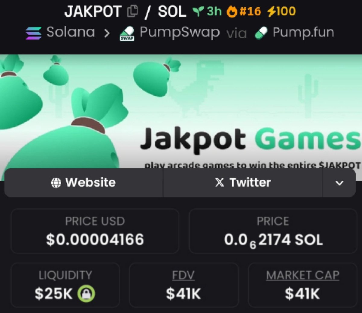 danielfeng727's tweet photo. 🎯 $JAKPOT Precision Hit 🎯
$41K MC→ $371K 💼
📥 DM for sniper gems
AXbtvEB2dx9tRkMYGFrAwB3dfNLpYxXFPfEsgUQtSnFp
#CryptoSnipers #SolanaAlpha #GemCalls #MarketBaggers #Crypto #Binance #Ethereum #Blockchain #BTC #Pump #Solana https://t.co/dDCXWpk0vv