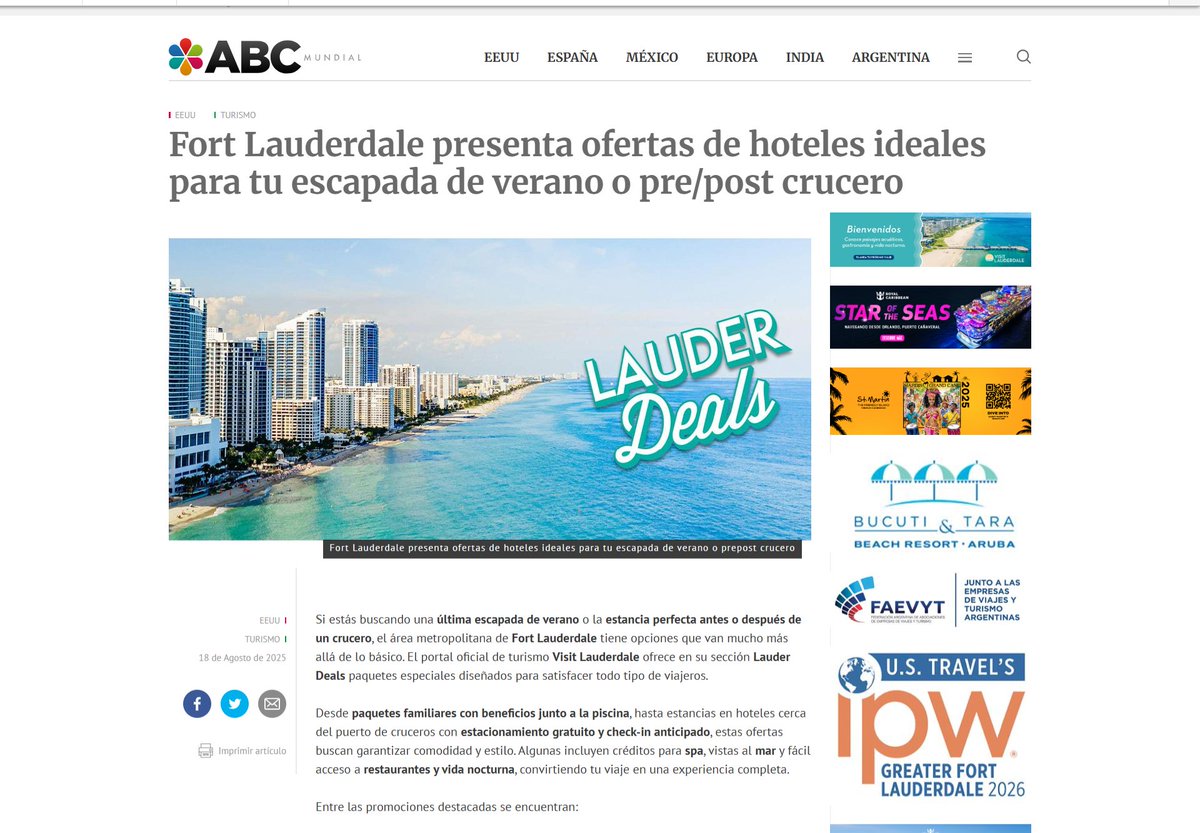 ABCMundial's tweet image. Fort Lauderdale presenta ofertas de hoteles ideales para tu escapada de verano o pre/post crucero
@visitlauderdale 
#FortLauderdale #TravelTips #SummerTravel #PreCruise 
abcmundial.com/2025/08/18/eeu…