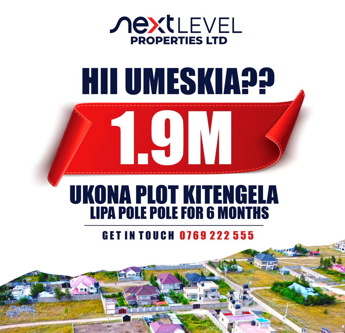 NLPKenya2025's tweet photo. HII UMESKIA? ๐จ
Own a prime Kitengela Plot for just 1.9M! ๐ก
Enjoy a flexible 6-month payment plan โ Pay Pole Pole!
Plots are moving fast. Donโt miss out!
๐ฒ Call/WhatsApp 0769 222 555 to book yours.
#NextLevelProperties #KitengelaPlots #OwnYourLand #FutureInvestment https://t.co/B173mvKEQ3
