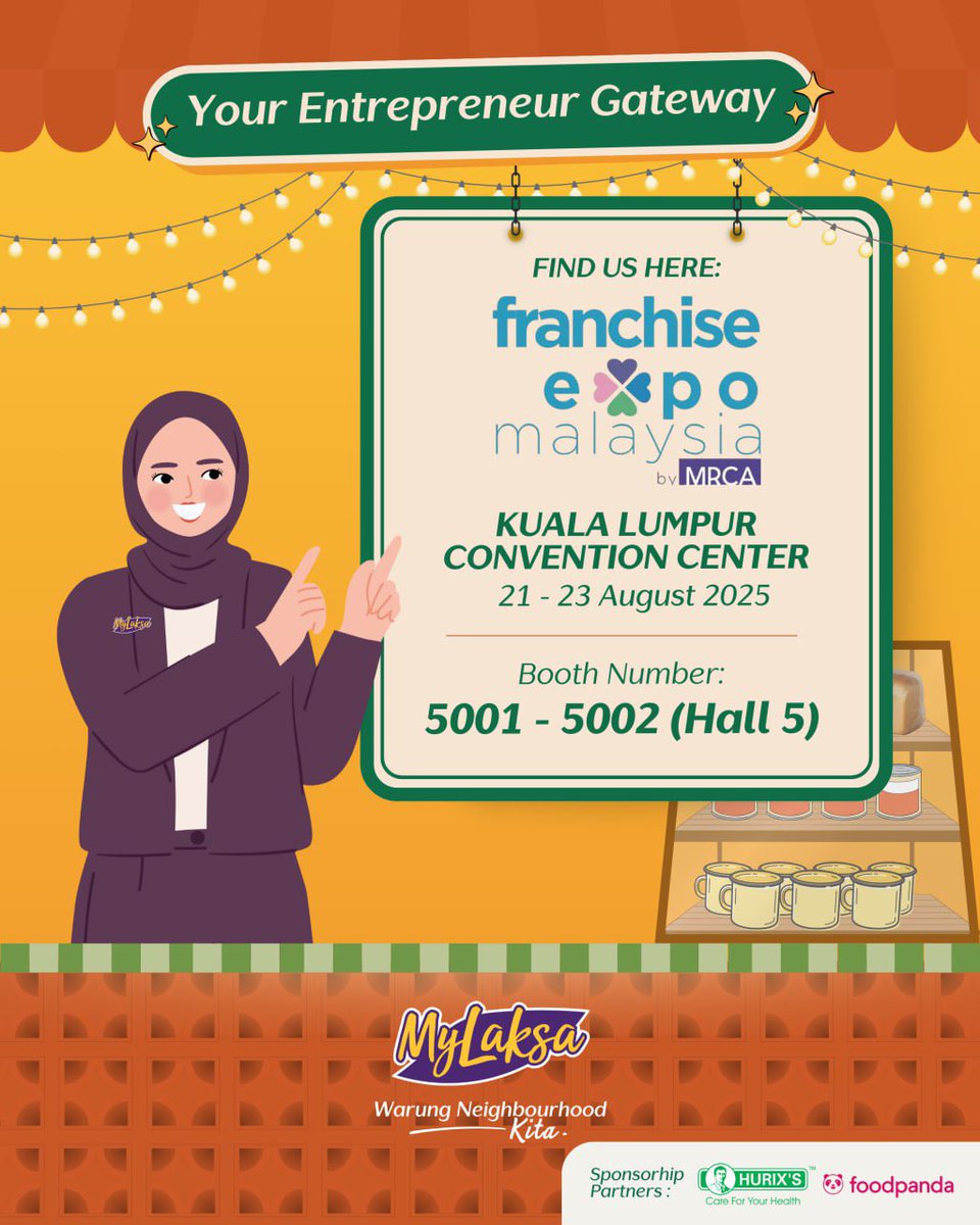 Hai semua! Min &amp; Team MyLaksa akan turun ke Franchise Expo Malaysia 2025! 🤩

Jangan lupa singgah booth kami, boleh borak, tanya apa-apa &amp; kenal-kenal dengan min juga hehe 💜 Banyak yang menarik menanti anda! ✨🍜

#mylaksa #sapotlokal #FEM2025 #entrepreneurs
