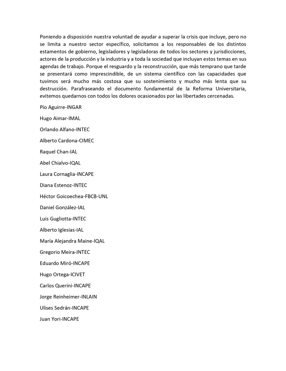 LABRA_IMAL's tweet image. Carta abierta de Investigadores Superiores del CONICET Santa Fe