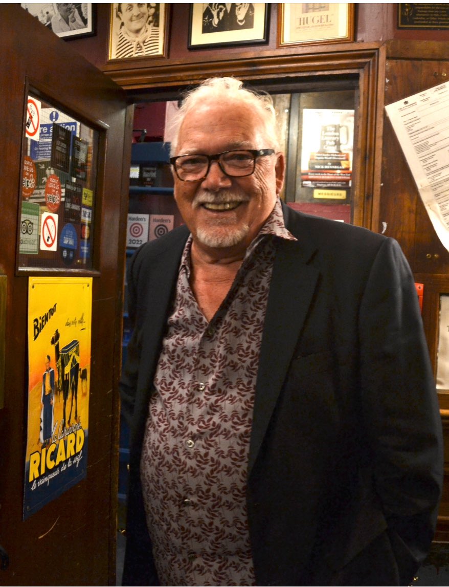 PeterChrisp's tweet photo. RIP the great Dublin actor Frank Grimes. He did a wonderful one man James Joyce show, The He and She of It, which we saw him do part of at David Collard’s London book launch for Multiple Joyce. We had a drink in the French House after and who should come in but Frank. https://t.co/Uqih6mha3j