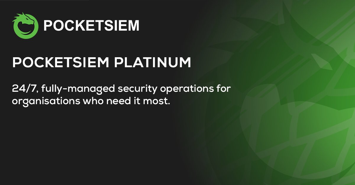 PocketSIEM (@pocketsiem_) on Twitter photo #PocketSIEM Platinum offers 24/7, fully-managed cyber security operations for those who need the most protection; from critical infrastructure to multinational businesses, where #cybersecurity issues could be catastrophic.
Get in touch at info@pocketsiem.co.uk.
#SIEM #PocketSIEM Platinum offers 24/7, fully-managed cyber security operations for those who need the most protection; from critical infrastructure to multinational businesses, where #cybersecurity issues could be catastrophic.
Get in touch at info@pocketsiem.co.uk.
#SIEM