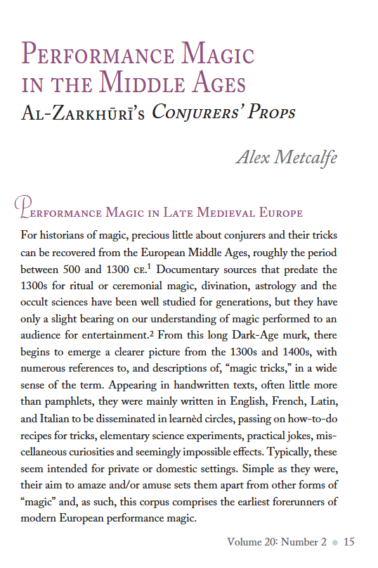 ***Publications***
Who doesn't like a Magic Trick? New Article on Perfomance Magic in the Middle Ages by Alex Metcalfe available at academia.edu/142956150/Perf…!