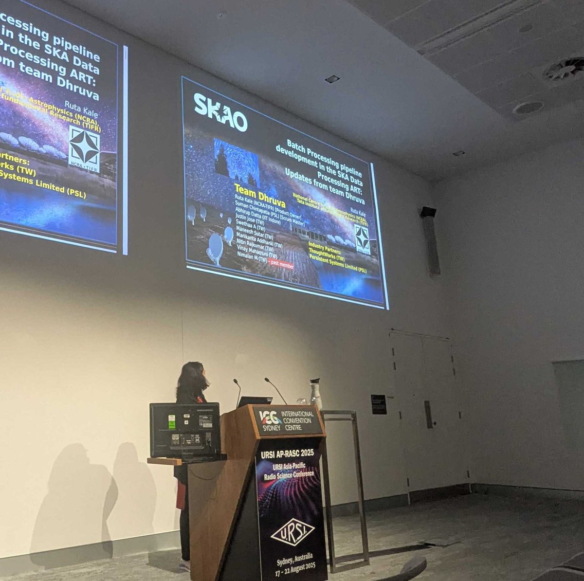 NCRA_Outreach's tweet photo. #URSI - #APRASC 2025 commenced today in Sydney!

Dr. Ruta Kale from #NCRA - #TIFR delivered a talk on “Batch Processing Pipeline Development in the SKA Data Processing ART: Updates from Team Dhruva.”

Stay tuned as more colleagues from NCRA share their work in the coming days. https://t.co/THUIaqTlsg