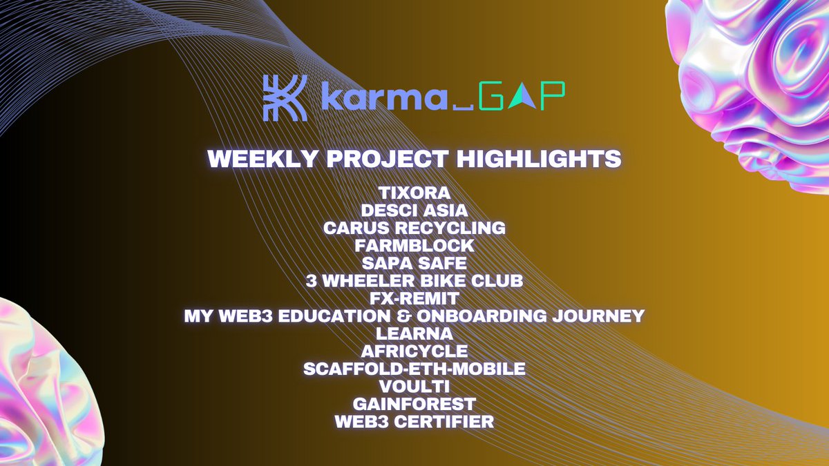 Karma (@karmahq_) on Twitter photo Every Monday we share the top project highlights from Karma GAP.
Today we are proud to share updates and milestones from the <a href="/Celo/">Celo.eth/acc 🦇 🌳</a> <a href="/arbitrum/">Arbitrum</a> <a href="/BorderlessDev/">BorderlessDev👨🏼💻|#GG24 #Web3 for Universities</a> <a href="/gitcoin/">Gitcoin</a> and <a href="/gardens_fund/">gardens 🌱</a> communities 💗
Let's dive into the details 🧵 Every Monday we share the top project highlights from Karma GAP.
Today we are proud to share updates and milestones from the <a href="/Celo/">Celo.eth/acc 🦇 🌳</a> <a href="/arbitrum/">Arbitrum</a> <a href="/BorderlessDev/">BorderlessDev👨🏼💻|#GG24 #Web3 for Universities</a> <a href="/gitcoin/">Gitcoin</a> and <a href="/gardens_fund/">gardens 🌱</a> communities 💗
Let's dive into the details 🧵