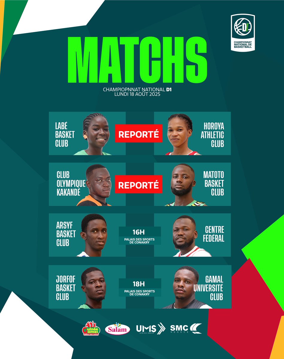 fgbb_officiel's tweet photo. 📋 Le Programme de ce lundi… 

📍 𝐏𝐚𝐥𝐚𝐢𝐬 𝐝𝐞𝐬 𝐬𝐩𝐨𝐫𝐭𝐬 - Dixinn
🕒 À partir de 𝟏𝟔𝐡 𝐆𝐌𝐓

#FGBB #FEGUIBA #D1🇬🇳
#ChampionnatNational #FIBA https://t.co/DmJZyFWqi0