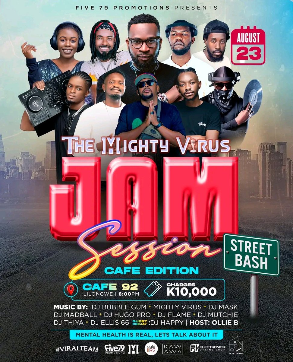 PlugKaunjika1's tweet image. Yama DJ okha okha : - The Mighty Virus Jam Session Street Bash will happen this Saturday at Cafe92🔥🔥🔥🔥🔥🔥🔥🔥..

Charge per head : K10,000
#tmv
#jamsession
#cafe92