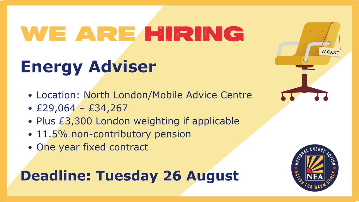 NEA_UKCharity's tweet image. We're recruiting an Energy Adviser to work in our Mobile Advice Centre across #NorthLondon. You’ll drive to community hubs, events, and neighbourhoods to provide one-to-one support, group sessions, and energy-saving guidance. Find out more here: buff.ly/2Y07d83