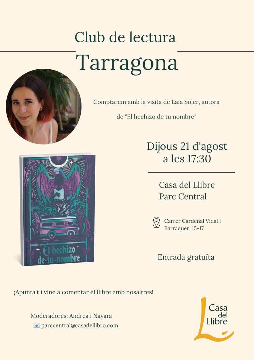 Casa del Libro (@casadellibro) on Twitter photo "El hechizo de tu nombre" de Laia Soler será el próximo libro a comentar en Casa del Llibre📍<a href="/ParcCentralTGN/">Parc Central</a> 🙌
Apúntate, será súper interesante y productivo. 👇 "El hechizo de tu nombre" de Laia Soler será el próximo libro a comentar en Casa del Llibre📍<a href="/ParcCentralTGN/">Parc Central</a> 🙌
Apúntate, será súper interesante y productivo. 👇