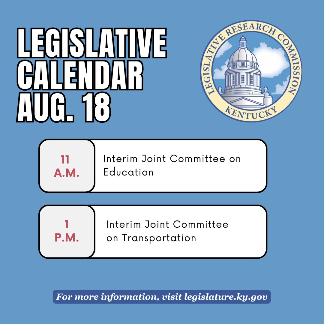 Happy Monday, Kentucky! For more information on today's interim meetings, visit apps.legislature.ky.gov/LegislativeCal…. You can watch both of today's meetings live on ket.org/legislature #kyinterim25