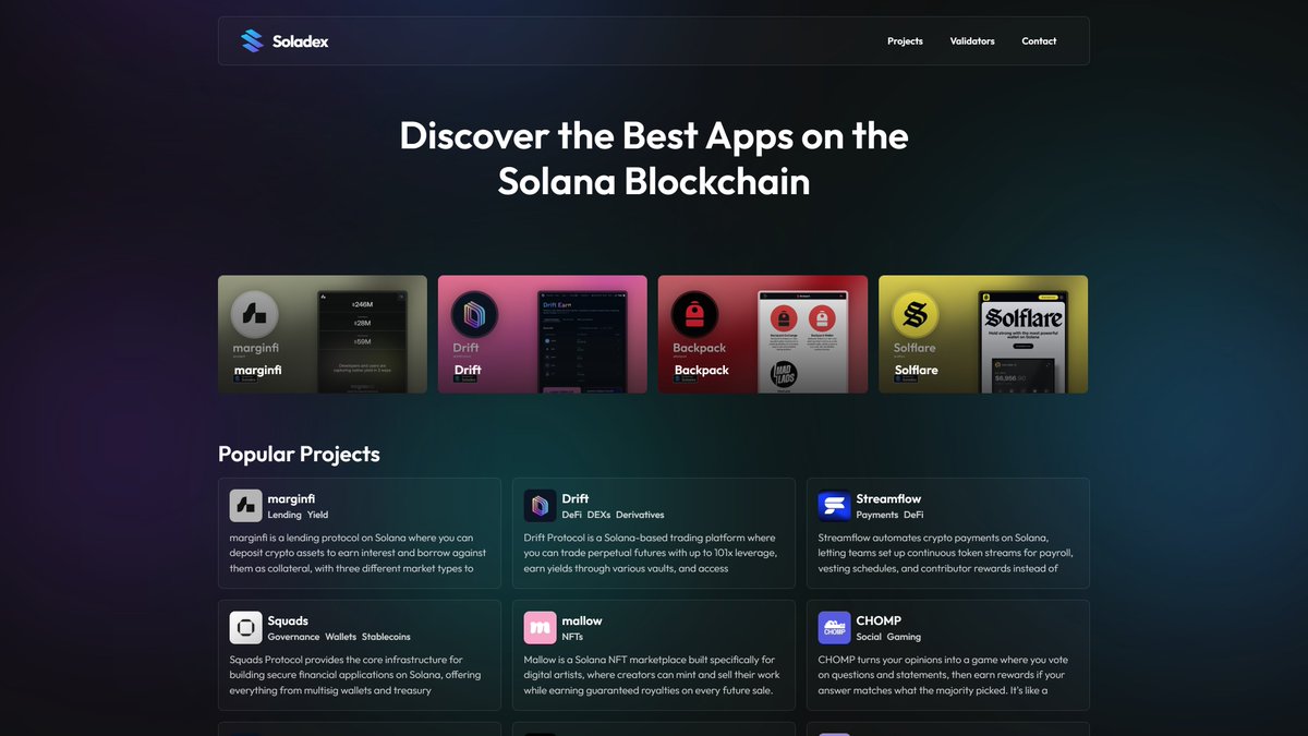 SP 🇪🇺 (@soolpurr) on Twitter photo We've been steadily making UI/UX improvements to the <a href="/Soladex_io/">Soladex - Solana dApp Index</a> website!
We want to make sure there's nothing standing between the reader and the content itself, as these dApps and Protocols deserve more recognition.
If you have any suggestions, please drop them below 💙👇 We've been steadily making UI/UX improvements to the <a href="/Soladex_io/">Soladex - Solana dApp Index</a> website!
We want to make sure there's nothing standing between the reader and the content itself, as these dApps and Protocols deserve more recognition.
If you have any suggestions, please drop them below 💙👇